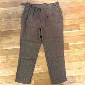 Todd Snyder Italian Linen Gurkha Trouser Size 36 in Light Brown Herringbone